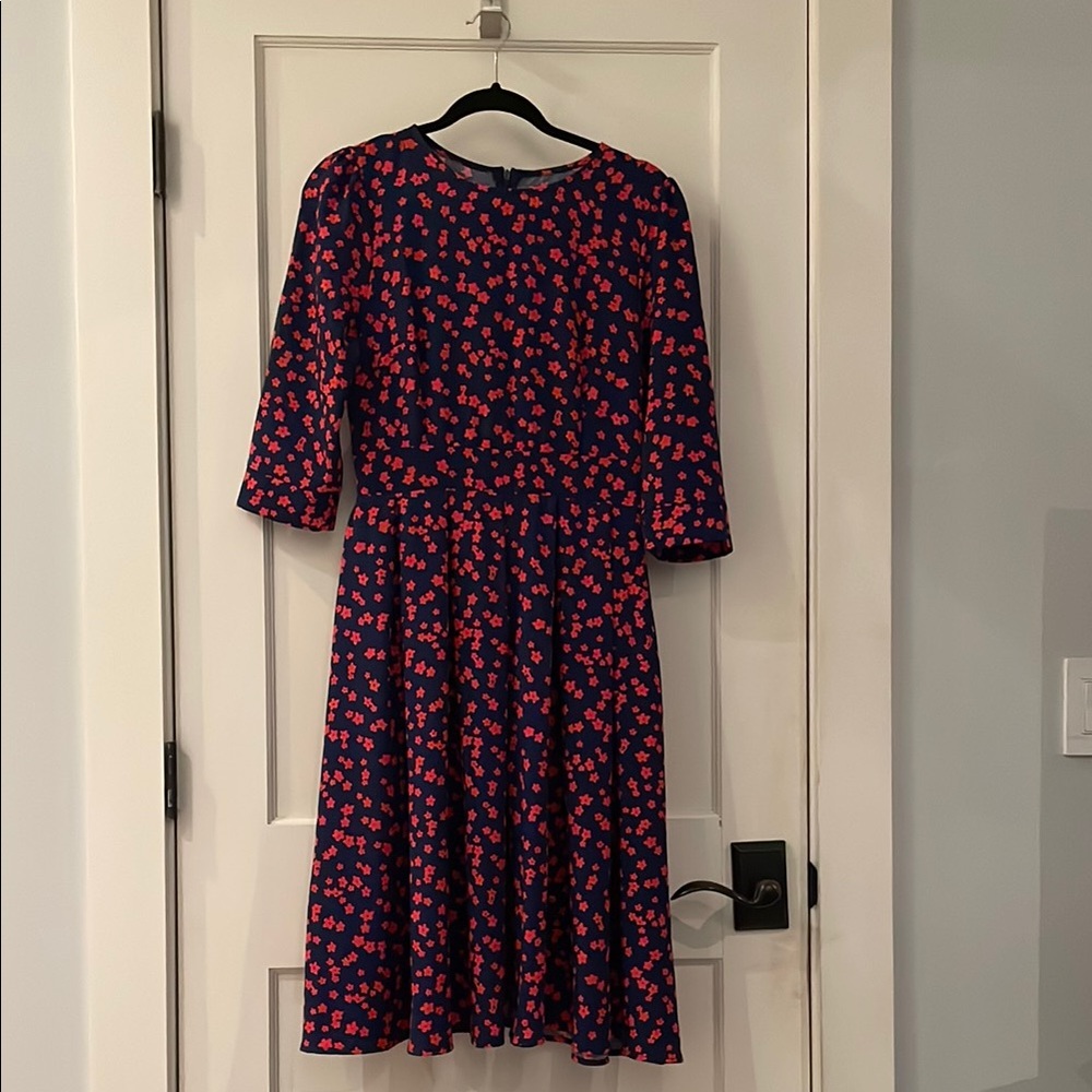 Blue and red flowered A-Line Dress